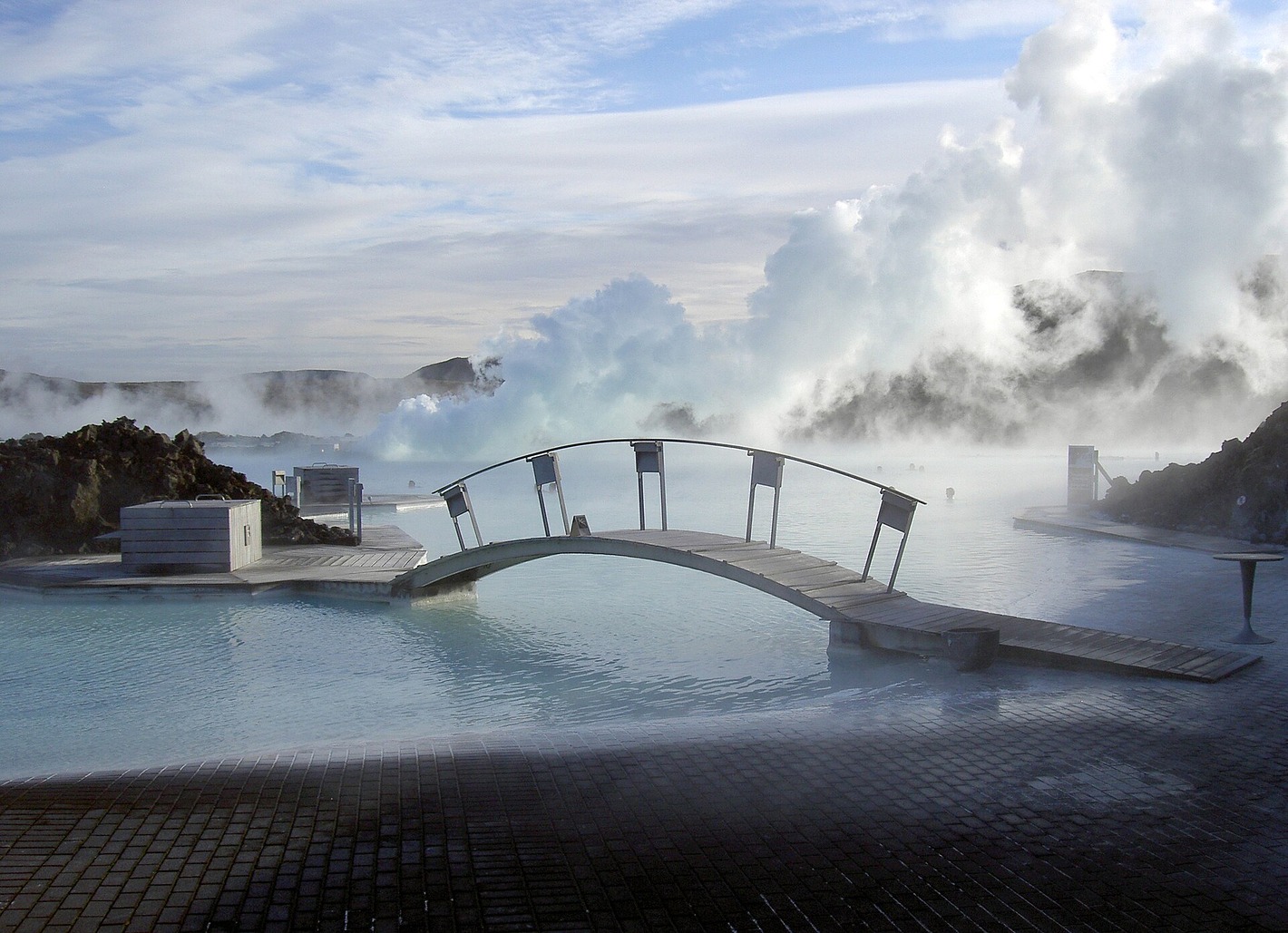 Visitors bathing in the Blue Lagoon geothermal spa