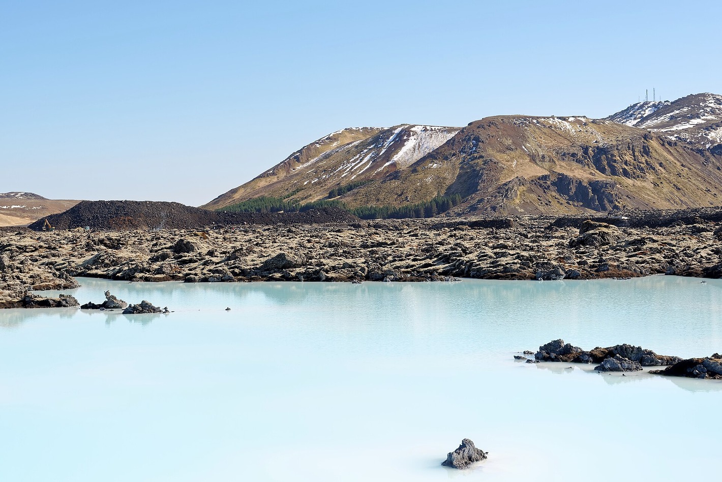 The milky-blue geothermal water of the Blue Lagoon in Iceland